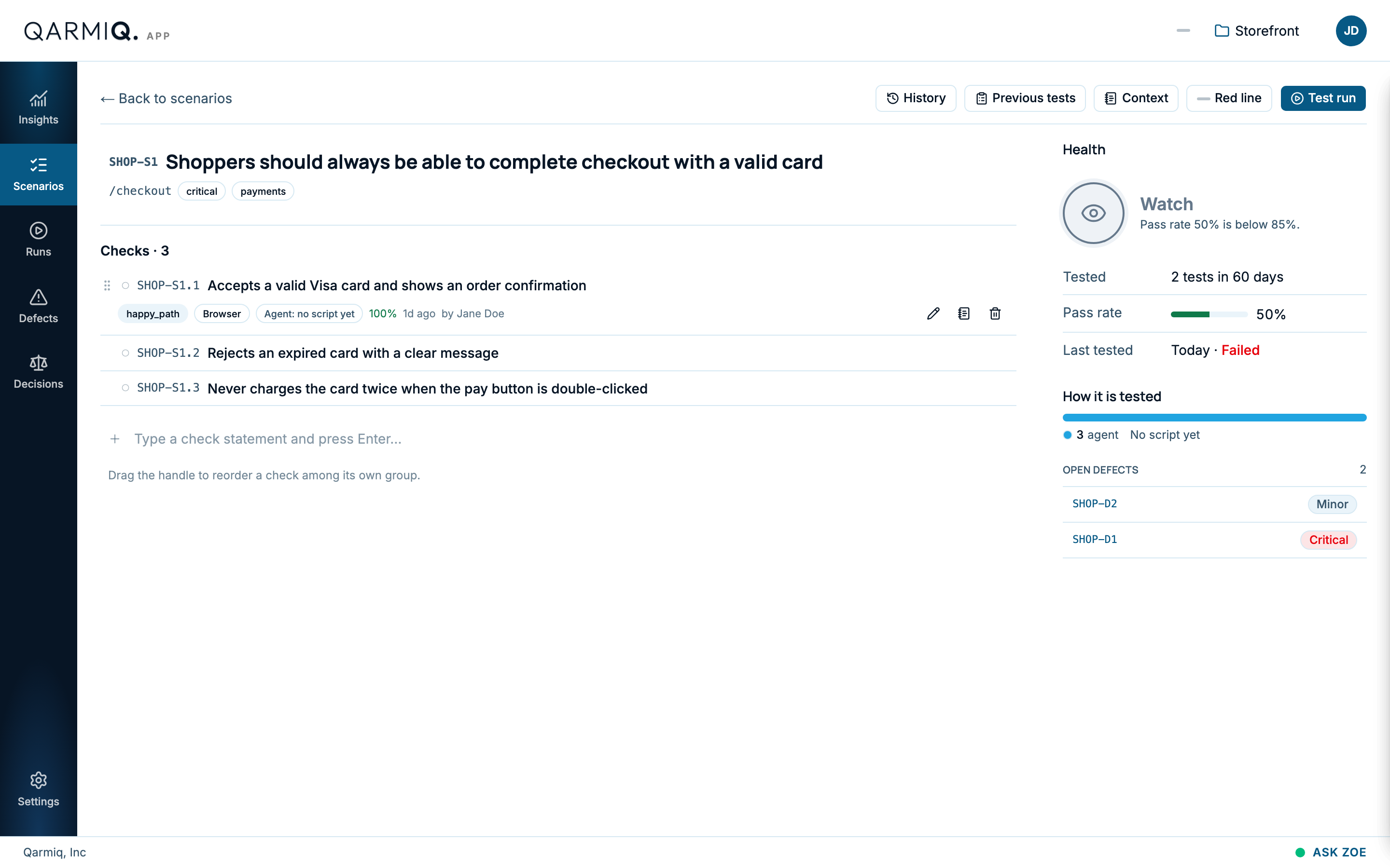The check context panel