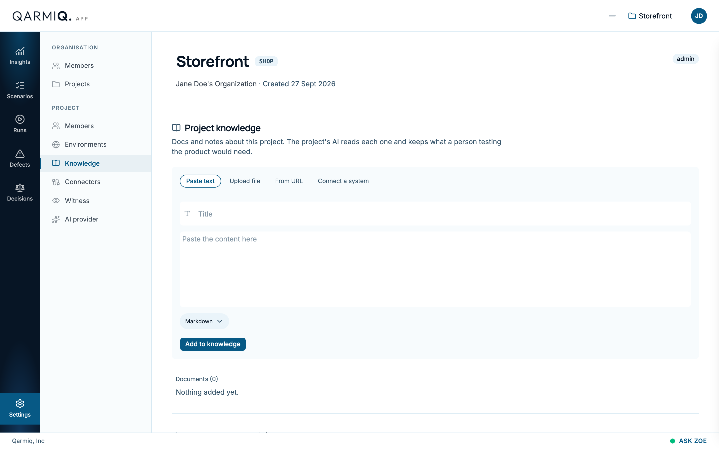 The Project knowledge page