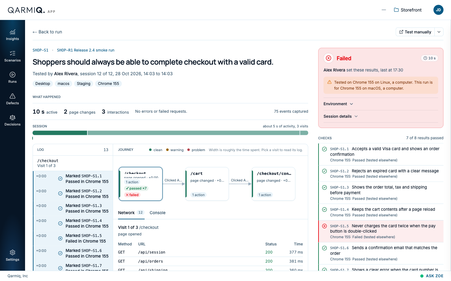 A manual test log