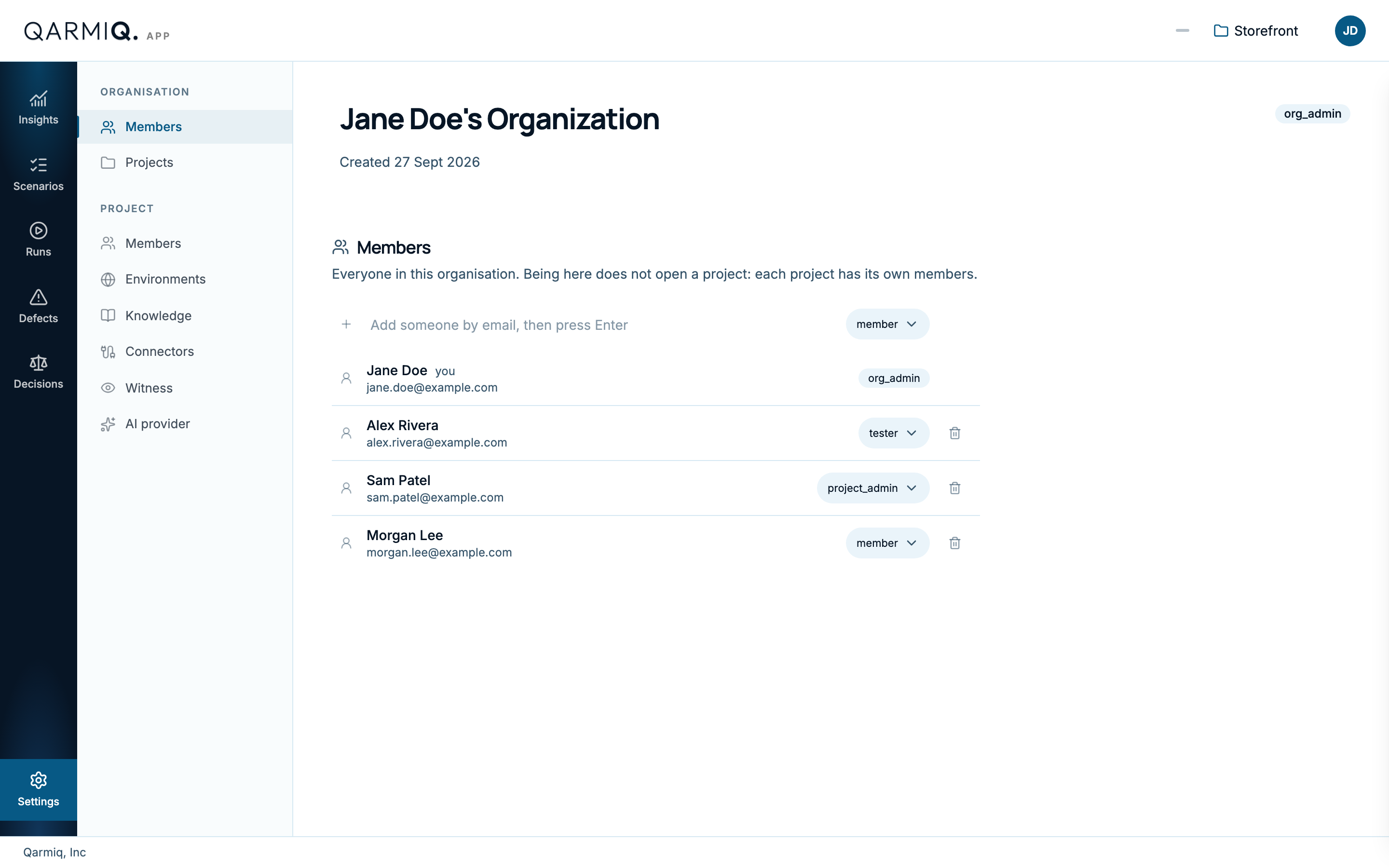 The organisation members page