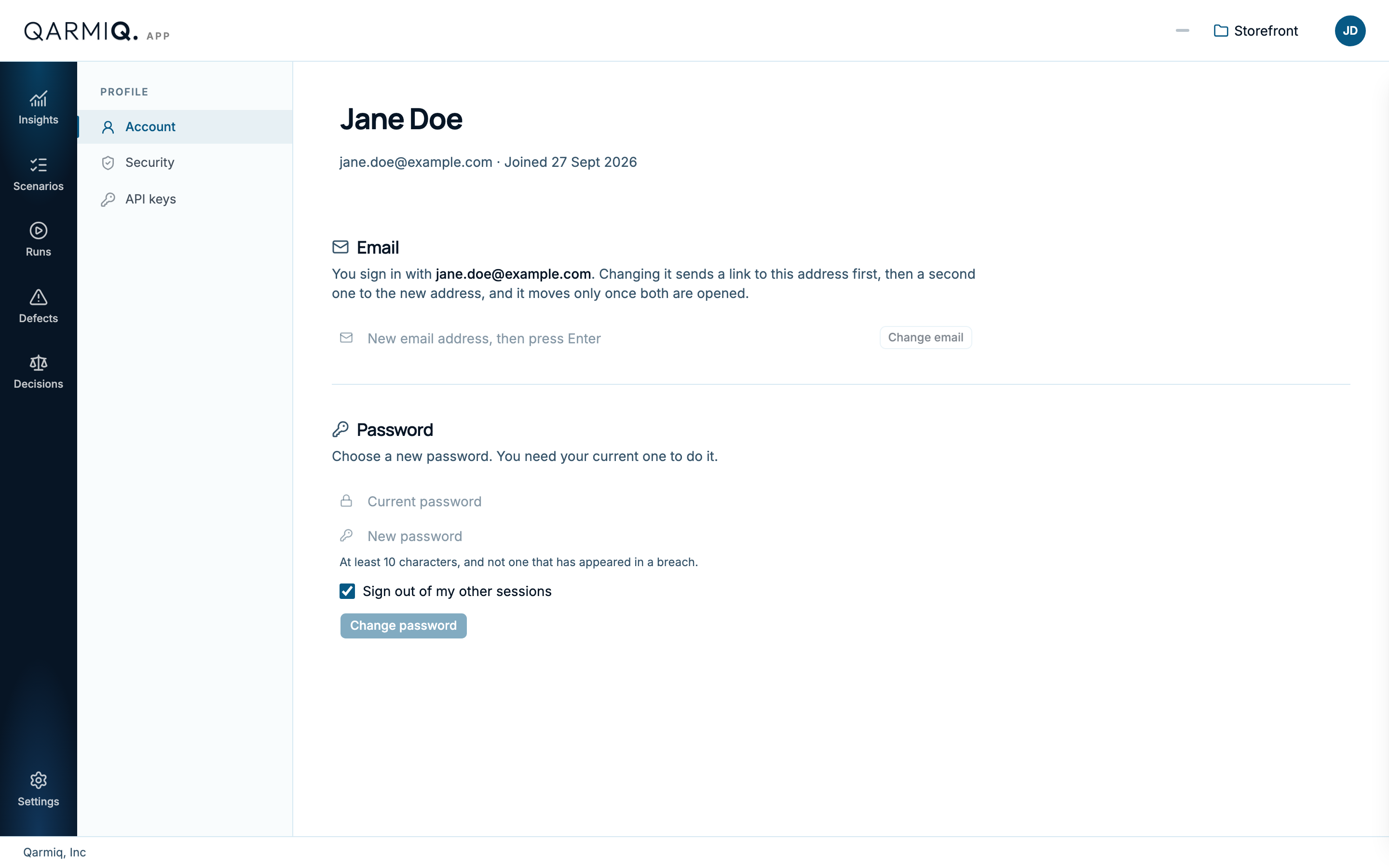 The Account page