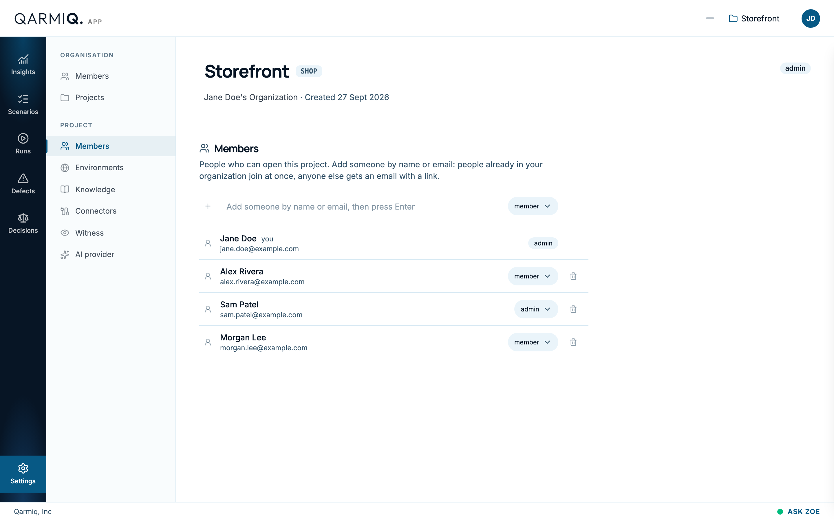 The project members page
