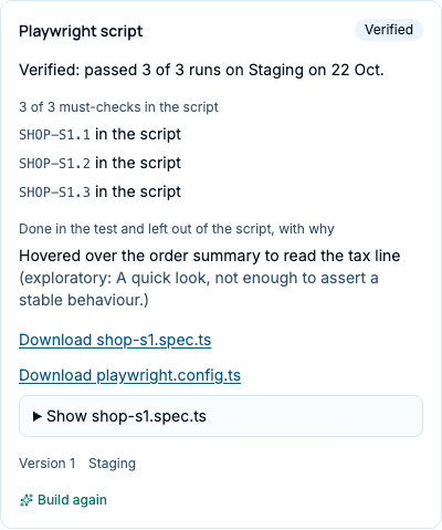 The Playwright script panel