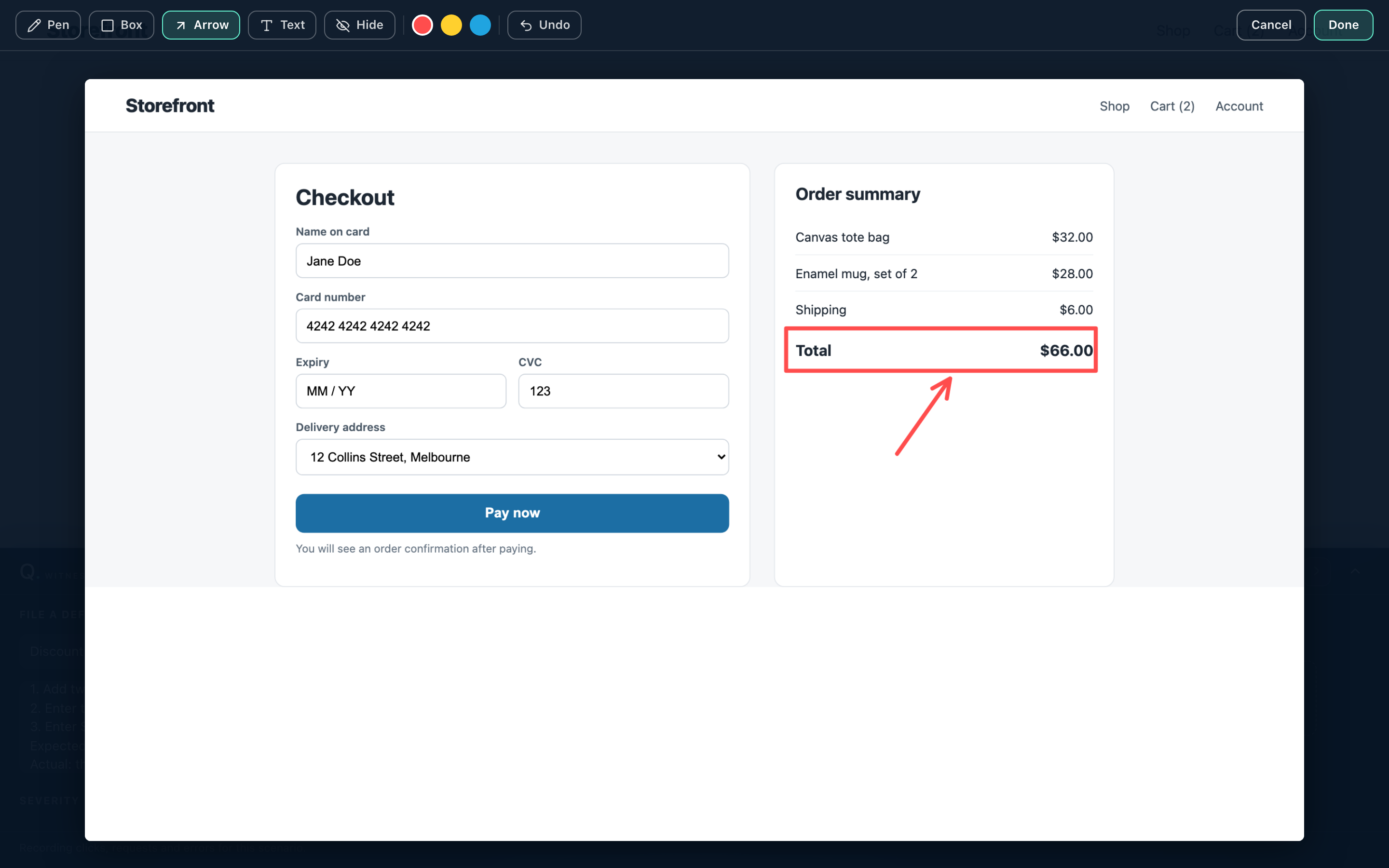 Marking up a screenshot with a box and an arrow